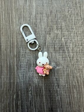 miffy White and Pink Bunny Keychain with Tan Bear Charm